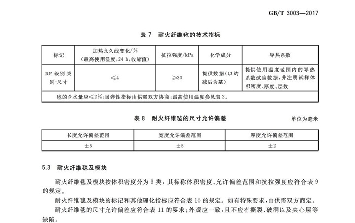 GBT3003-2017耐火纖維及制品